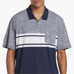 Original Penguin Colorblock Stripe Pocket Polo in Navy Blue/White Men’s XL